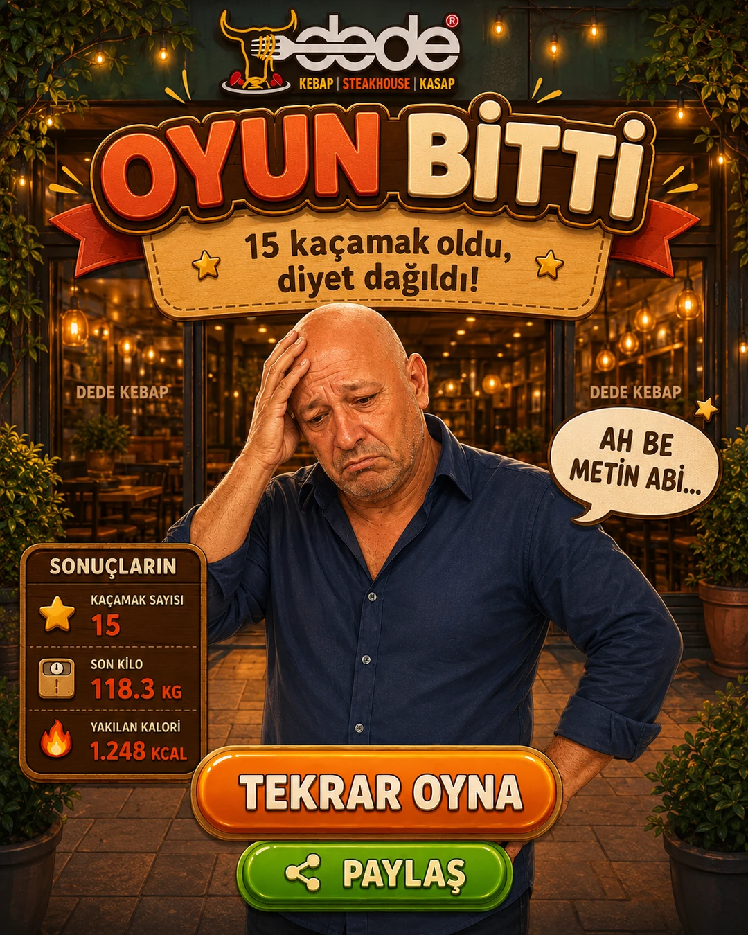 Oyun sonuç ekranı